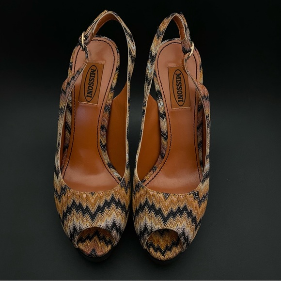 NIB MISSONI Brown Zigzag Knit Platformed High Heels Made in Italy 38.5 MSRP $695 - Picture 2 of 16